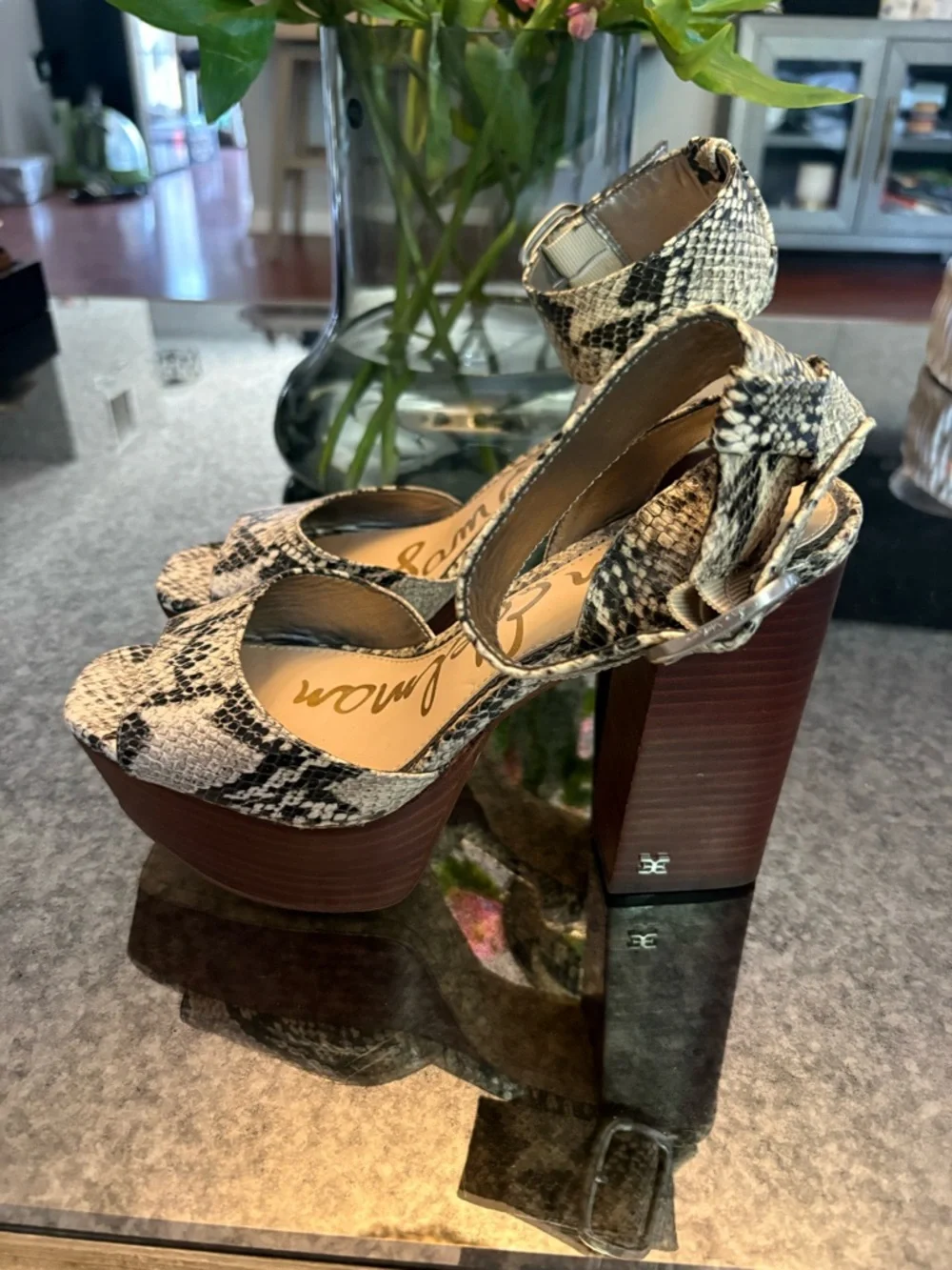 Sam Edelman Rain Faux Snakeskin High Heeled Platform Block Heeled Sandals
